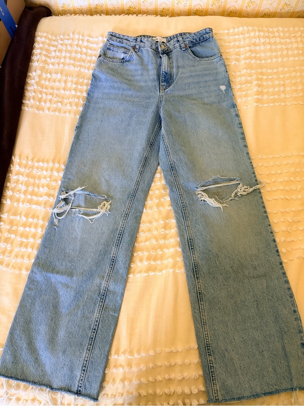 Zara Light Blue High-Rise Wide-Leg Distressed Jeans - Picture 2 of 5